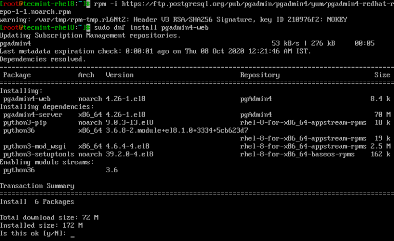 如何在RHEL 8中安装PostgreSQL和pgAdmin