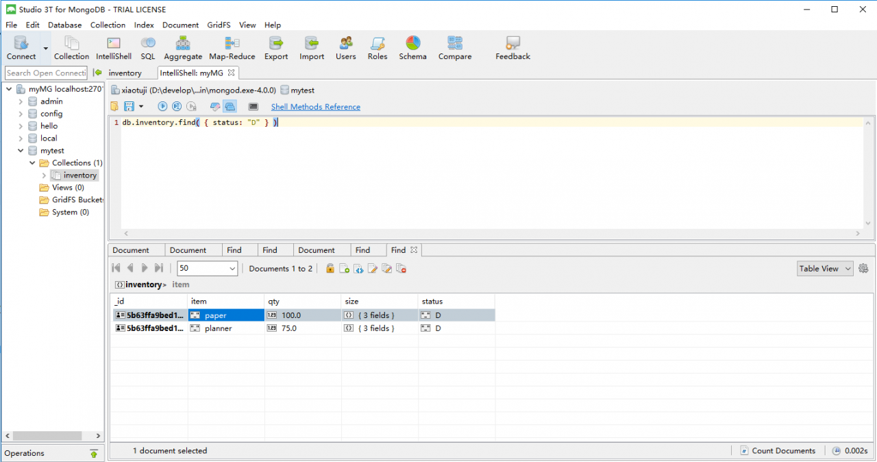 MongoDB可视化工具Studio 3T的使用(CRUD)