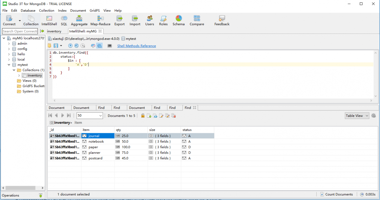 MongoDB可视化工具Studio 3T的使用(CRUD)