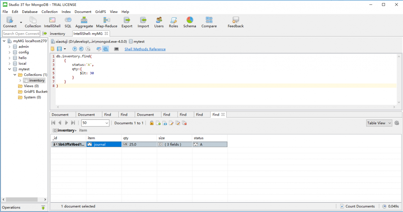 MongoDB可视化工具Studio 3T的使用(CRUD)