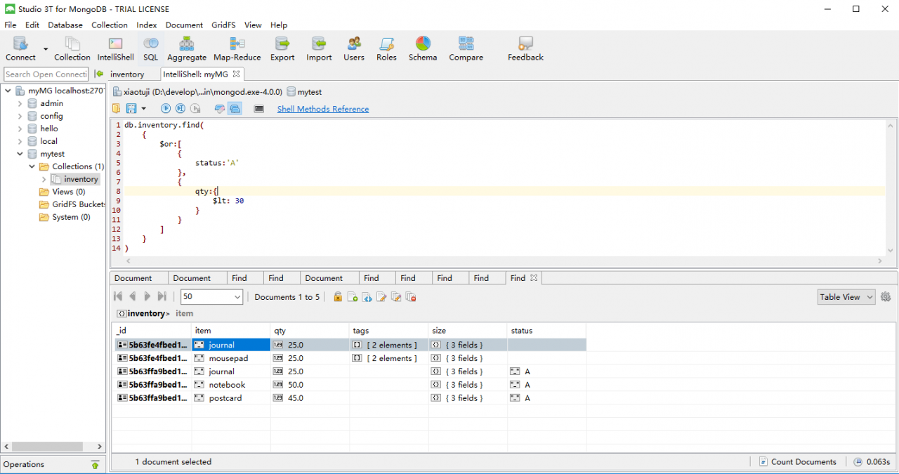 MongoDB可视化工具Studio 3T的使用(CRUD)