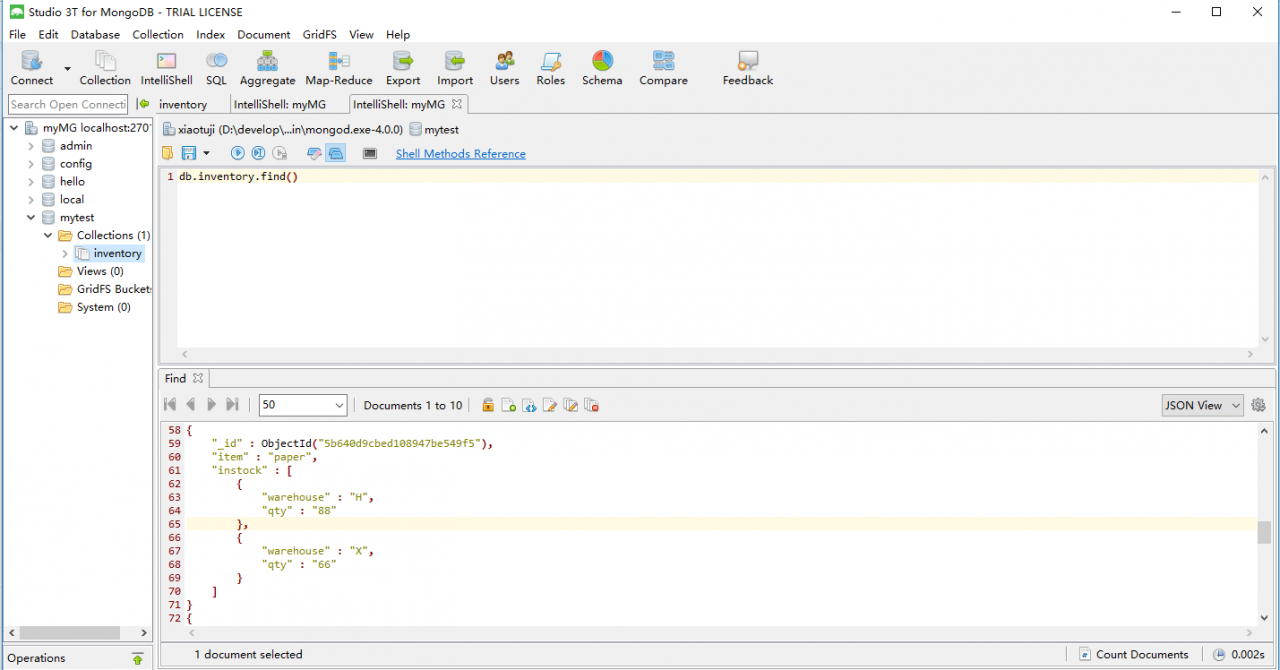 MongoDB可视化工具Studio 3T的使用(CRUD)